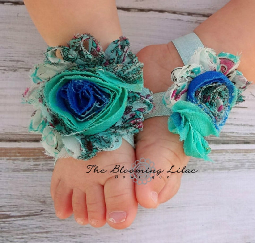 Peacock Aqua Baby Barefoot Sandals Newborn Baby Barefoot Etsy