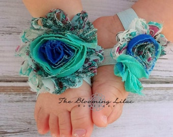 Peacock Aqua Baby Barefoot Sandals - Newborn Baby Barefoot Sandals - Newborn Clothing  - Baby Clothing Photography Prop Toddler Sandals