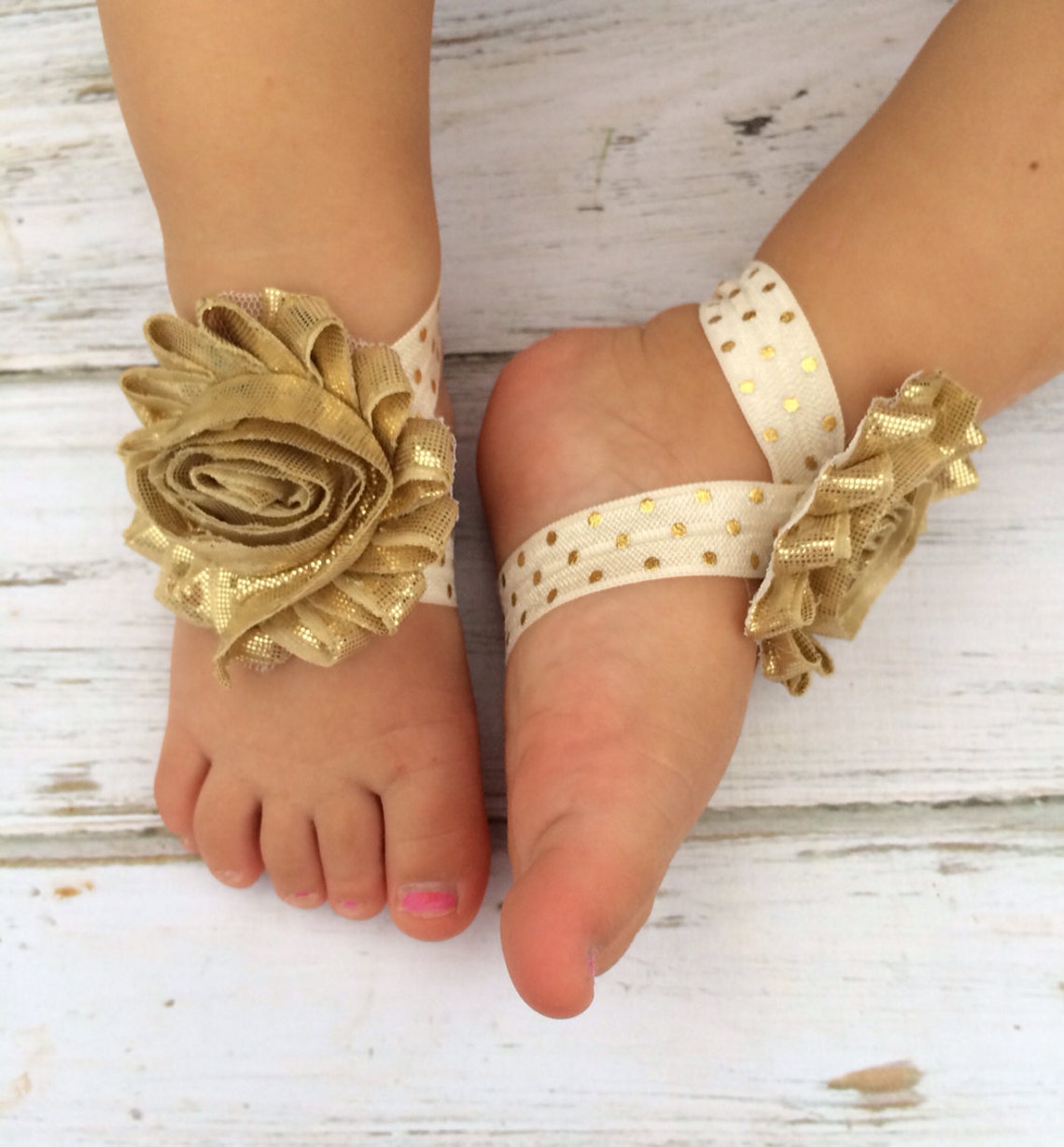 Gold and Ivory Vintage Inspired Baby Barefoot Sandal and Etsy