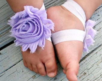 Lavender and White Baby Barefoot Sandals - Newborn Sandals - Baby Shoes - Photography Prop - Baptism Barefoot Sandals - Preemie Sandals