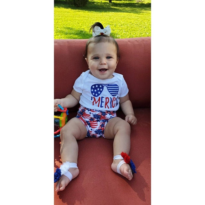 Red White and Blue Fourth of July Baby Barefoot Sandals | Etsy