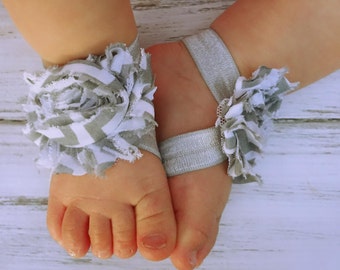 Gray Chevron Baby Barefoot Sandals  - Photography Prop - Baby Sandals - Newborn Sandals - Toddler Sandals - Sandles