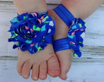 Royal Blue Neon Confetti Baby Barefoot Sandals - Newborn Baby Barefoot Sandals - Newborn Clothing  - Baby Clothing Photography Prop Toddler