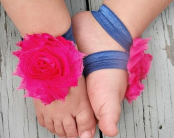 Navy Blue and Hot Pink Baby Barefoot Sandals - Newborn Baby Barefoot Sandals - Newborn Clothing  - Baby Clothing Photography Prop Toddler