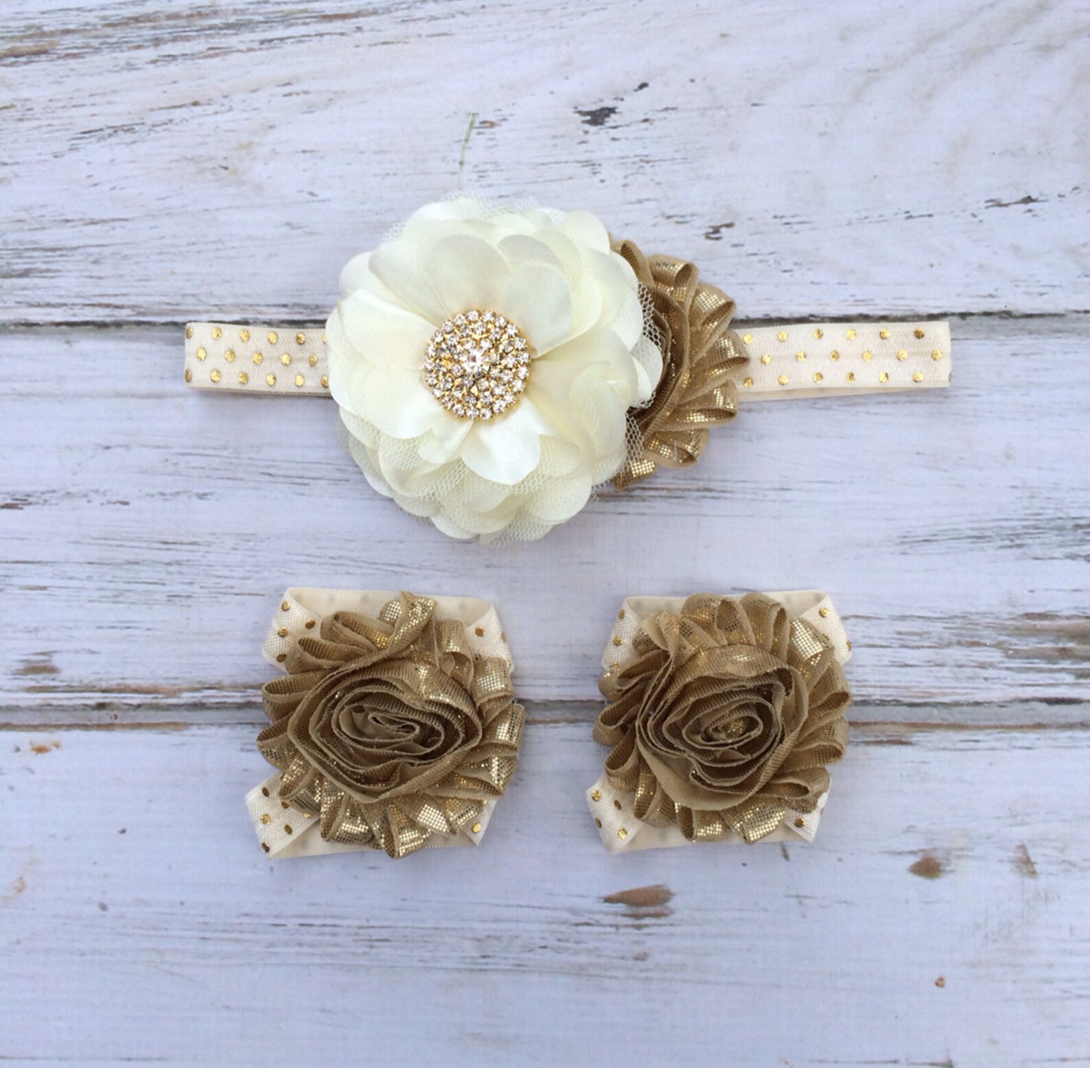 Gold and Ivory Vintage Inspired Baby Barefoot Sandal and Etsy