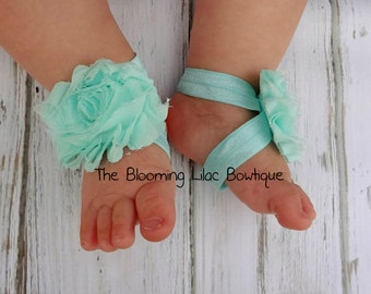Aqua Baby Barefoot Sandals - Newborn Clothing - Baby Girl - Shabby Chic - Photo Prop - Toddler Sandals - Baby Barefeet
