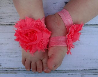 Coral/Dark Peach Baby Barefoot Sandals - Newborn Baby Barefoot Sandals - Newborn Clothing  - Baby Clothing Photography Prop Toddler Sandals