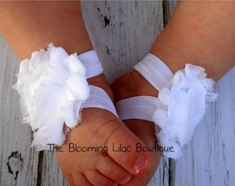 White Baby Barefoot Sandals - Newborn Sandals - Baby Shoes - Photography Prop - Baptism Barefoot Sandals - Preemie Sandals