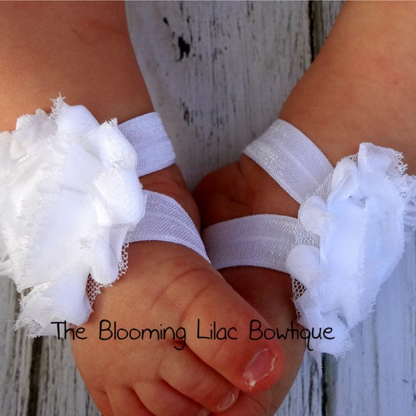 White Baby Barefoot Sandals - Newborn Sandals - Baby Shoes - Photography Prop - Baptism Barefoot Sandals - Preemie Sandals