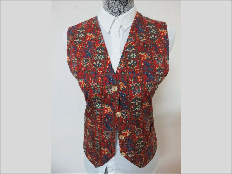 Sz M RedBlue Floral Print PRESTWYCK 100/% Cotton WOMENS #762 Vest Waistcoat