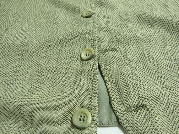 Sz M Tan Brown Herringbone Print Vintage MENS Pol… - image 5