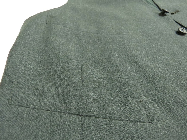 Sz L Charcoal Gray Solid VINTAGE MENS Polyester 90I Suit Vest Waistcoat image 4