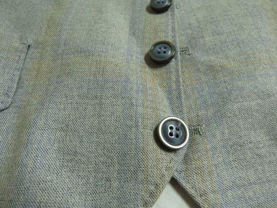 Sz M Light Gray/Blue/Tan Brown Plaid Vintage MENS… - image 5