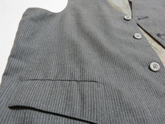 Sz M Gray Pinstriped VINTAGE Polyester #95N Mens … - image 4