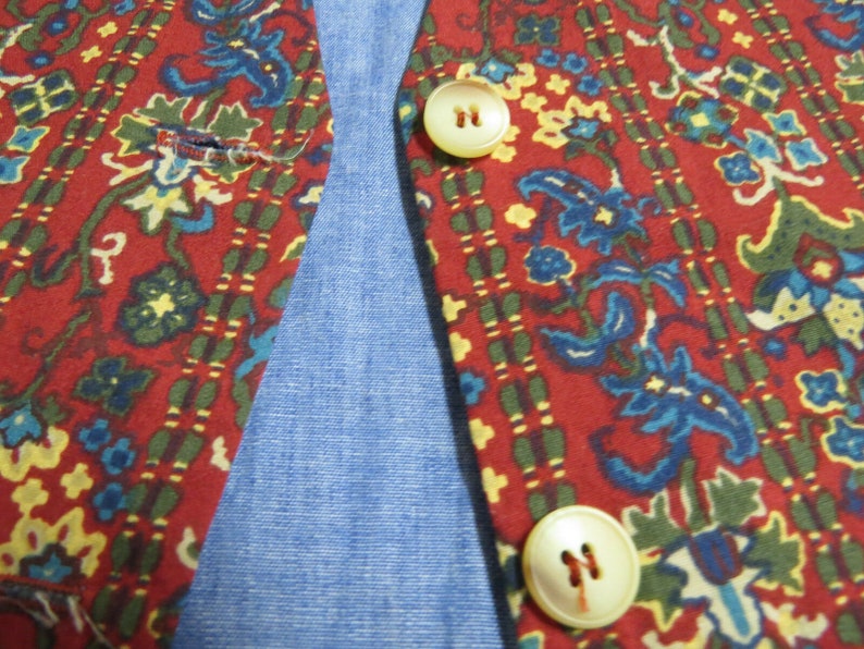 Sz M RedBlue Floral Print PRESTWYCK 100/% Cotton WOMENS #762 Vest Waistcoat