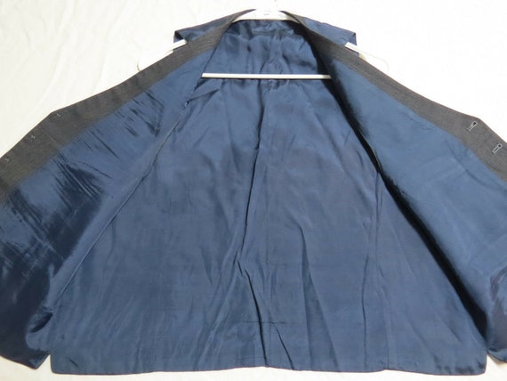 Sz 43 Navy Blue/Tan Pinstripe Vintage Mens Polyes… - image 5
