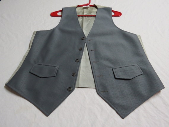 Sz S Silver Gray Solid VINTAGE Polyester #606 MEN… - image 3