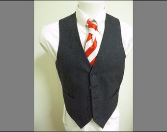 Sz M Navy Blue Double Pinstriped Vintage MENS Polyester #568 Suit Vest