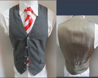 Sz M Gray Pinstriped VINTAGE Polyester #95N Mens Indie Suit Vest Waistcoat