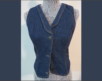 Sz S Blue Jean Denim Vintage #164 JUNIORS Indie Suit Vest Waistcoat