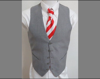 Sz S Silver Gray/Blue/Black Pinstripe Vintage MENS Polyester #28X Suit Vest