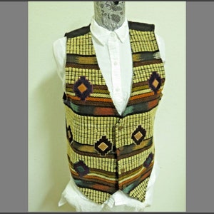 Sz M Bohemian Print VTG JANE ASHLEY Womens 100% Cotton #30N Suit Vest