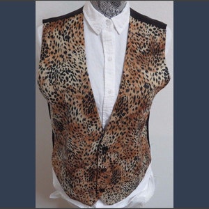 Sz M Brown Animal Print VINTAGE WOMENS Polyester #187T Suit Vest