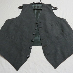 Sz L Charcoal Gray Solid VINTAGE MENS Polyester 90I Suit Vest Waistcoat image 2