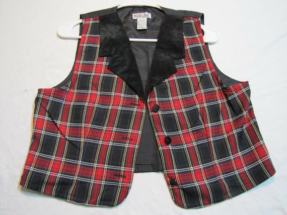 Sz S Black/Red Plaid Velvet Collar #66F WOMENS Sui