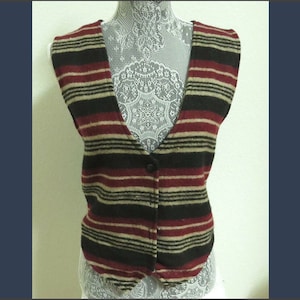 Sz M Striped Bohemian VTG Retro WOMENS Wool/Cotton Blend #55I Suit Vest