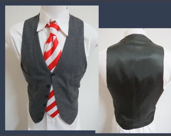 Sz M Gray/Blue/Red/White Striped Vintage Polyester MENS #40M Suit Vest Waistcoat