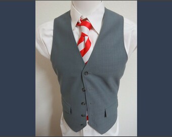 Sz S Silver Gray Solid VINTAGE Polyester #606 MENS Indie Suit Vest Waistcoat