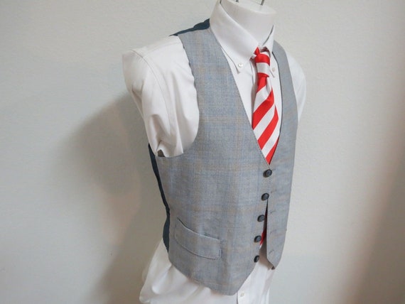 Sz M Light Gray/Blue/Tan Brown Plaid Vintage MENS… - image 2