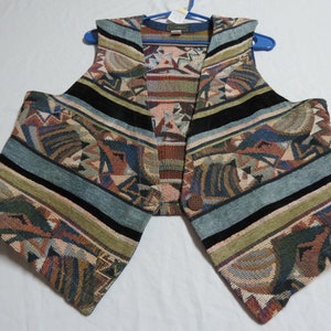 Sz L Multi-Color Striped VINTAGE BOHEMIAN #569 WOMENS Indie Suit Vest Waistcoat