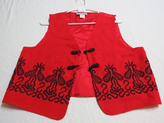 Sz M rojo negro patron de lana mezcla Vtg 61D MUJERES indie traje chaleco chaqueta Etsy Mexico