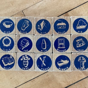 Vintage Toy - 1.75 inch x .75 inch Wooden Alphabet Blocks With Pictures (18 Blocks)