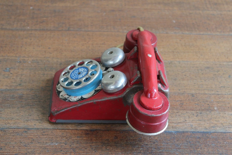 Vintage Red Toy Phone voice Phone the Gong Bell Mfg. Co., East Hampton