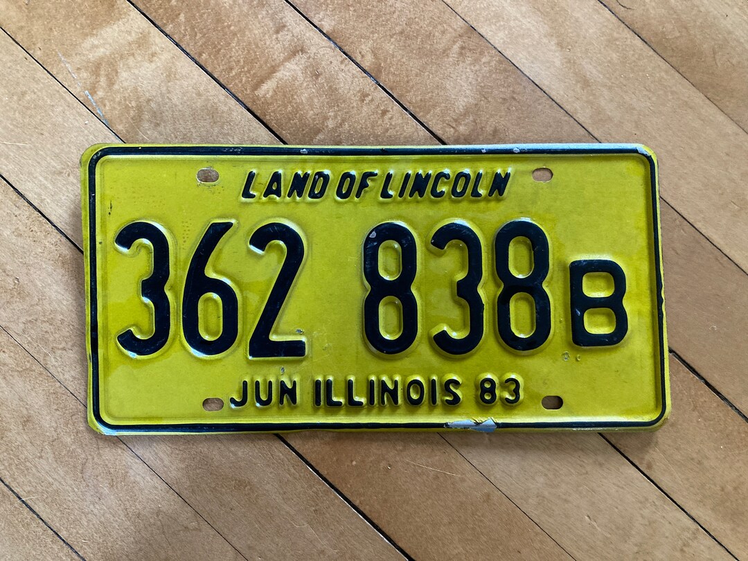 Vintage License Plate Yellow and Black Illinois 1983 Land of Lincoln Etsy