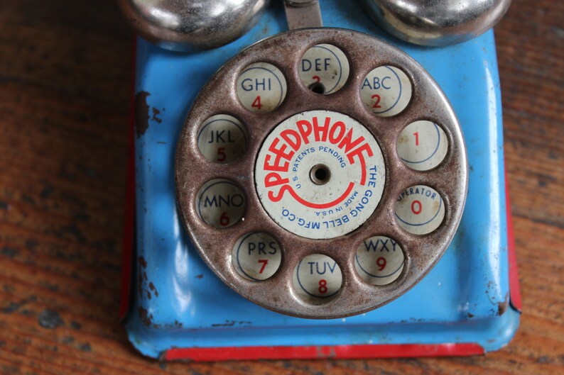 Vintage Blue and Red Toy Phone speedphone the Gong Bell Mfg. Co. Etsy