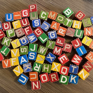 Vintage Toy - Large 1.75 Inch Wooden Alphabet Blocks (Over 75 Antique Block Included)