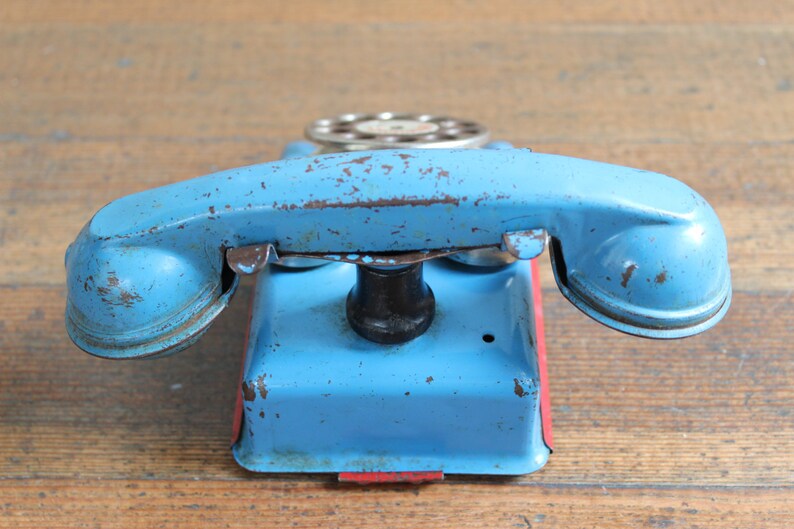 Vintage Blue and Red Toy Phone speedphone the Gong Bell Etsy