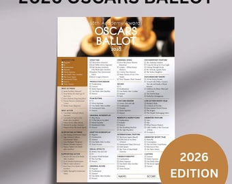 Karta do głosowania na Oscary 2026 | Gra grupowa „Obejrzyj Oscary” (natychmiastowe pobranie pliku PDF)