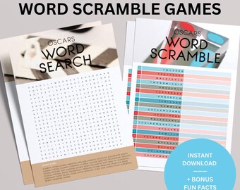 Wykreślanka i gry typu „scramble” na Oscary | Impreza z okazji Oscarów (natychmiastowe pobranie pliku PDF)
