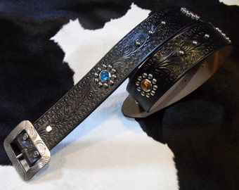 No.240　Handmade Vintage Reproduction Studded Jeweled Cowboy Western Belt