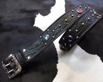 No.693　Handmade Vintage Reproduction Studded Jeweled Cowboy Western Belt