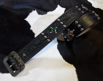 No.220　Handmade Vintage Reproduction Studded Jeweled Cowboy Western Belt