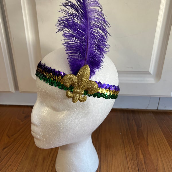 Mardi Gras Fleur de Lis feather headband
