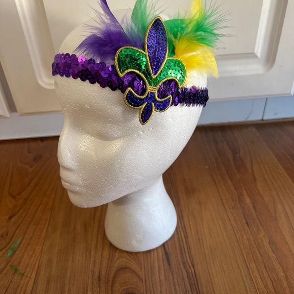 Mardi Gras Fleur de Lis feather headband