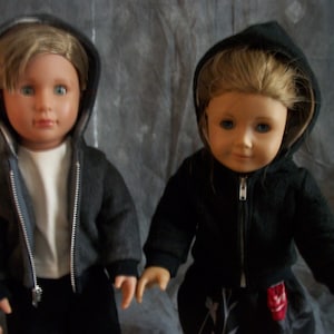 18" Doll Boy or Girl Zipper Jacket - Gray or Black