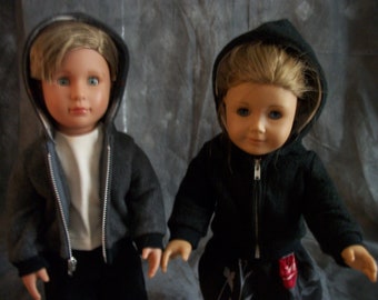 18" Doll Boy or Girl Zipper Jacket - Gray or Black